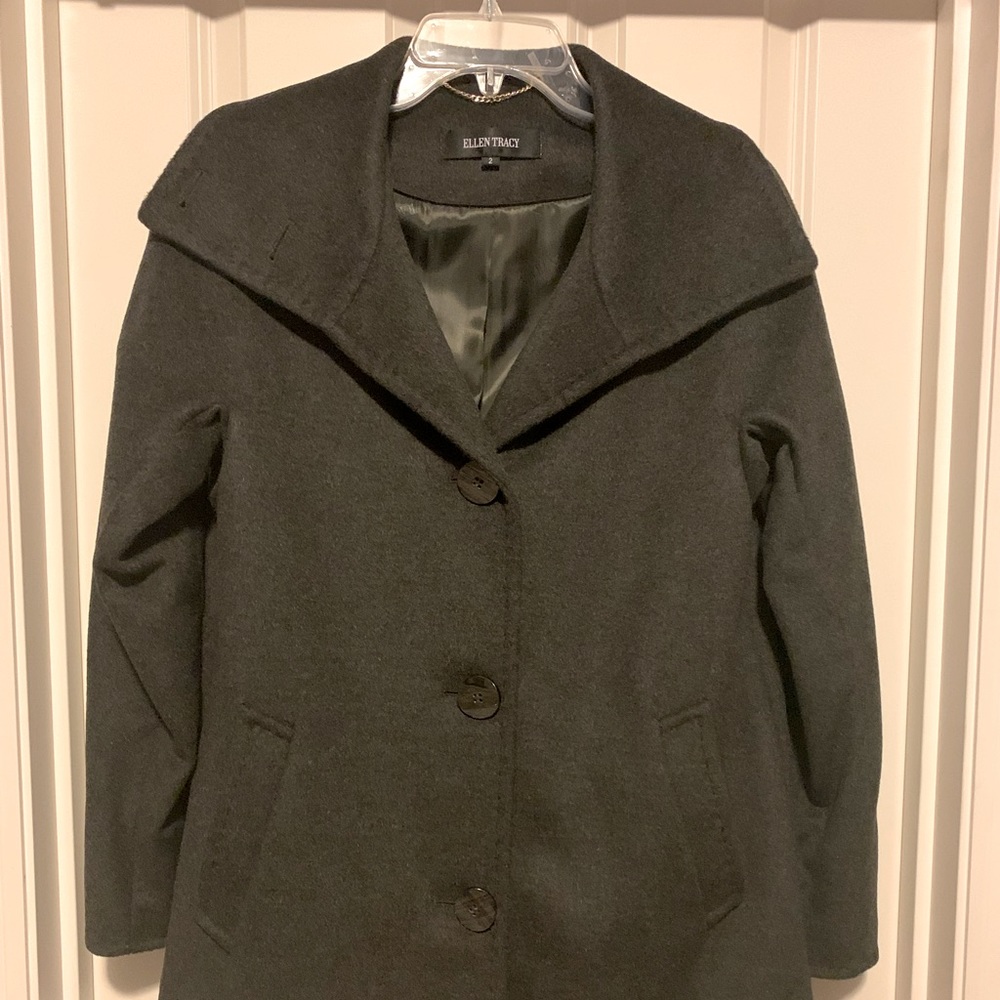 NWOT Ellen Tracy dark gray angora wool A-line car coat in size 2
